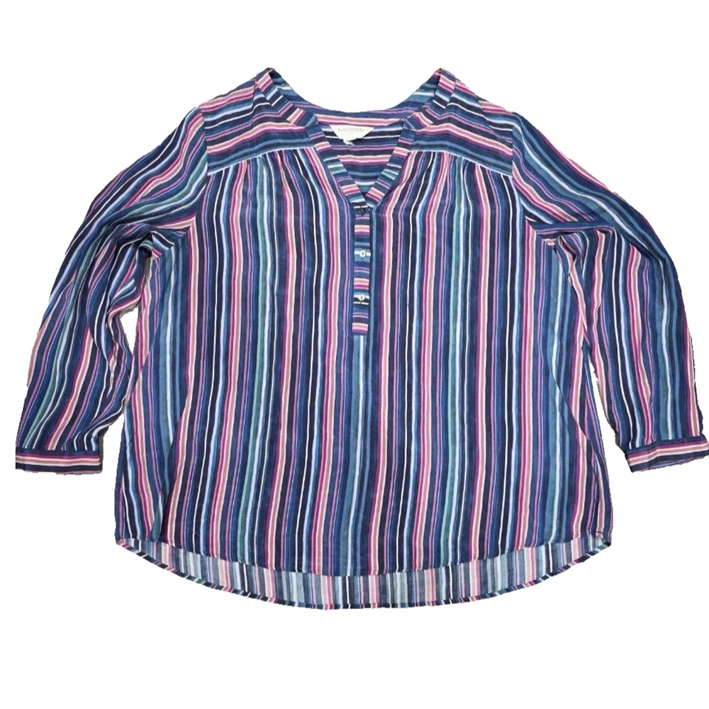 Moonsoon Multiciloured Silk Top women striped v neck shirt tunic size 1X A003269